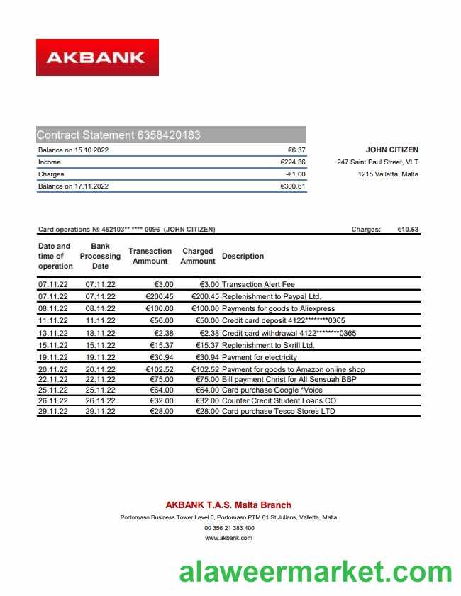 Malta Akbank bank statement xls
